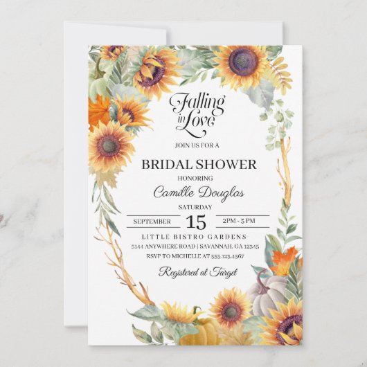 Herfst Sunflower Bridal Shower Invitation Kaart (Voorkant)