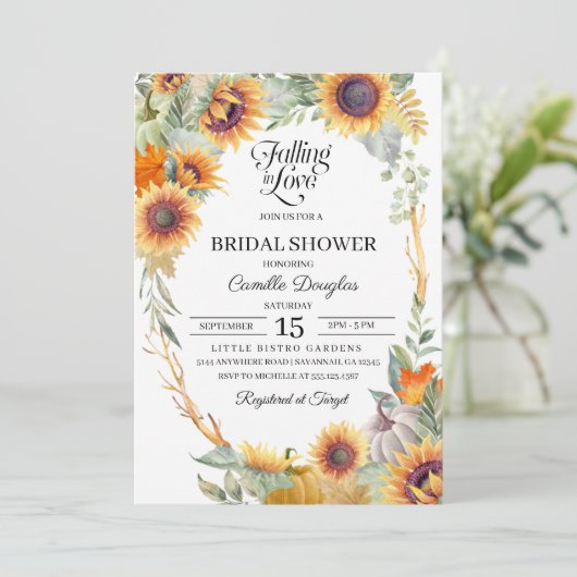 Herfst Sunflower Bridal Shower Invitation Kaart (Staand voorkant)