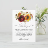 Herfst Sunflower Burgundy Floral Wedding Bedankkaart (Staand voorkant)
