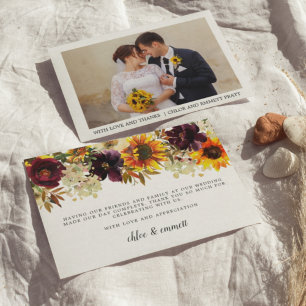 Herfst Sunflower Floral Photo Wedding Bedankkaart