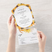 Herfst Sunflower Floral Wedding All In One Uitnodiging (Afscheurbaar)