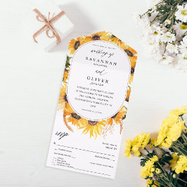 Herfst Sunflower Floral Wedding All In One Uitnodiging