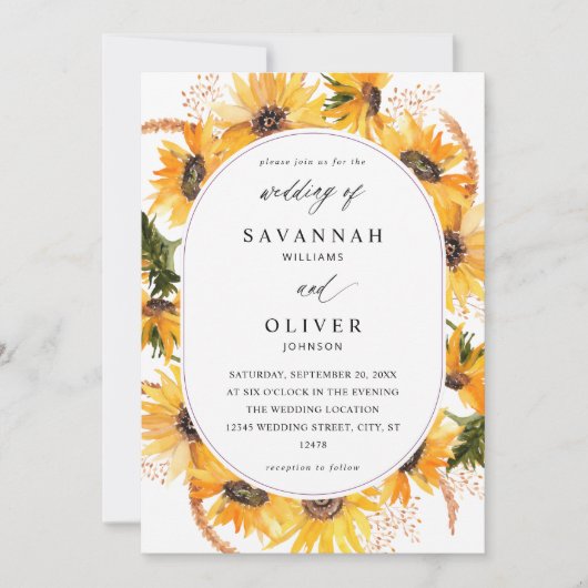 Herfst Sunflower Floral Wedding Kaart (Voorkant)