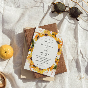 Herfst Sunflower Floral Wedding - White Kaart