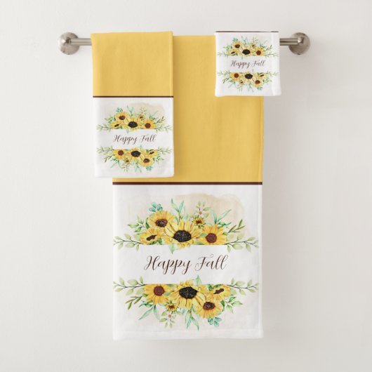 Herfst Sunflower lijst met aanpasbare tekst Bath Bad Handdoek (Insitu)