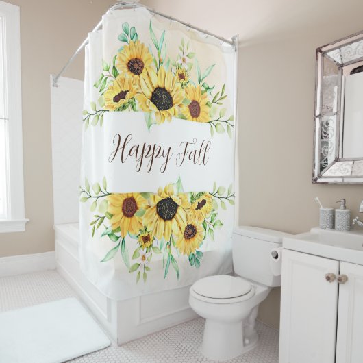 Herfst Sunflower lijst met aanpasbare tekst Douchegordijn (In situ)