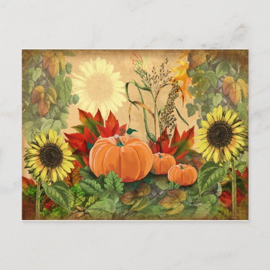 Herfst Sunflower Pumpkin Autumn Briefkaart (Voorkant)