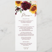 Herfst Sunflower Rozen Burgundy Red Wedding Menu (Voorkant)