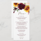 Herfst Sunflower Rozen Burgundy Red Wedding Menu (Voorkant / Achterkant)
