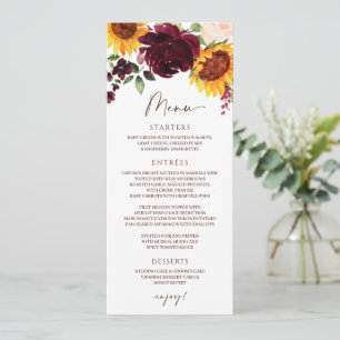 Herfst Sunflower Rozen Burgundy Red Wedding Menu