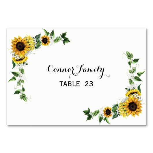 Herfst Sunflower Rustic Barn Wedding Table Kaart (Voorkant)
