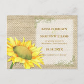 Herfst Sunflower Rustic Burlap Wedding Save the Da Aankondigingskaart (Voorkant)