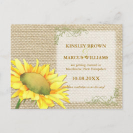 Herfst Sunflower Rustic Burlap Wedding Save the Da Aankondigingskaart