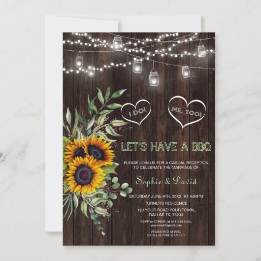 Herfst Sunflower String Lights Barn Wood I DO BBQ Kaart (Voorkant)