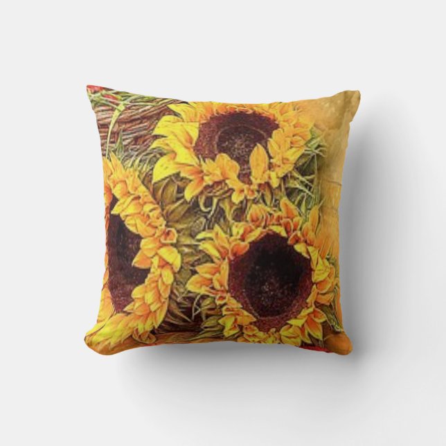 herfst "Sunflower Trio Autumn Flowers 2" Kussen (Voorkant)