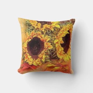 herfst "Sunflower Trio Autumn Flowers" Kussen