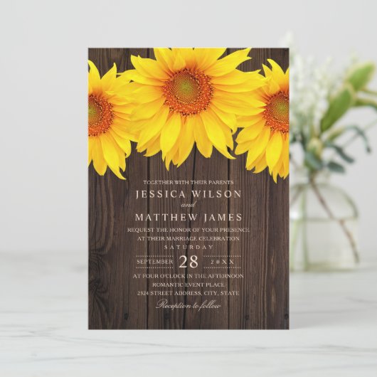 Herfst Sunflower Wedding Rustic Country Barn Kaart (Staand voorkant)