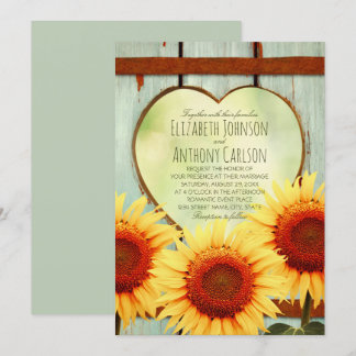 Herfst Sunflower Wedding Rustic Country Fence Kaart