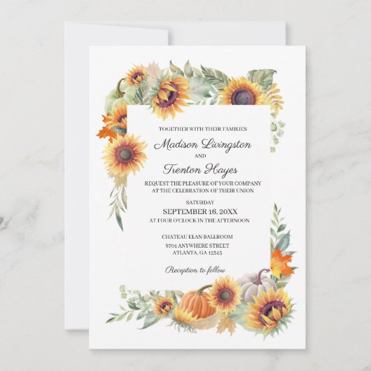 Herfst Sunflower Wedding Uitnodiging (Voorkant)
