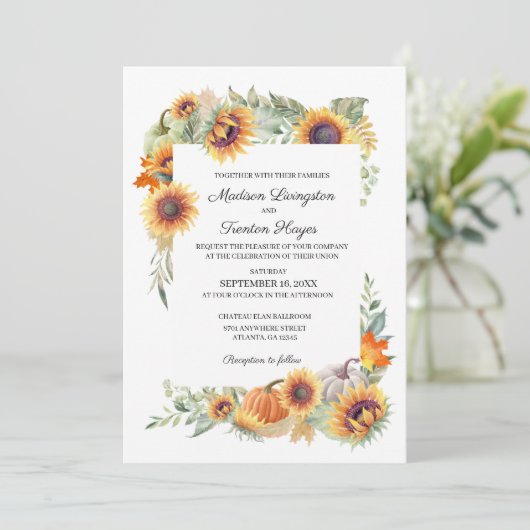 Herfst Sunflower Wedding Uitnodiging (Staand voorkant)
