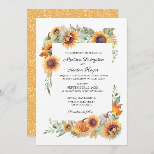 Herfst Sunflower Wedding Uitnodiging (Voorkant / Achterkant)