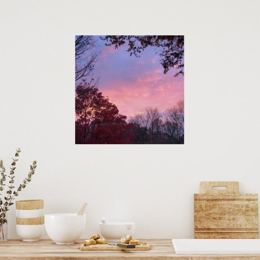 Herfst Sunset Over Trees Mooi Poster (Keuken)