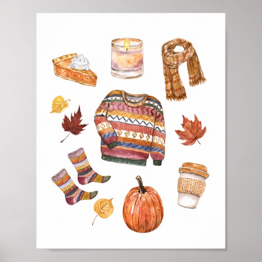 Herfst Sweater Weer Waterverf Herfst Poster (Voorkant)
