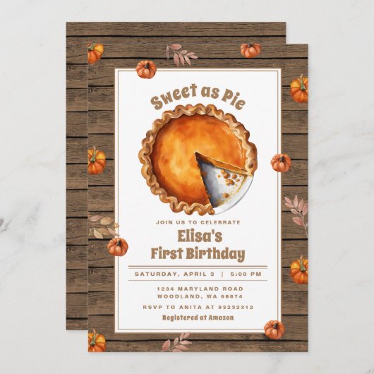 Herfst Sweet als Pie Party Verjaardagsuitnodiging Kaart (Voorkant / Achterkant)