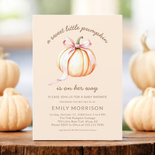 Herfst Sweet Little Pumpkin Pink Bow Baby shower Kaart
