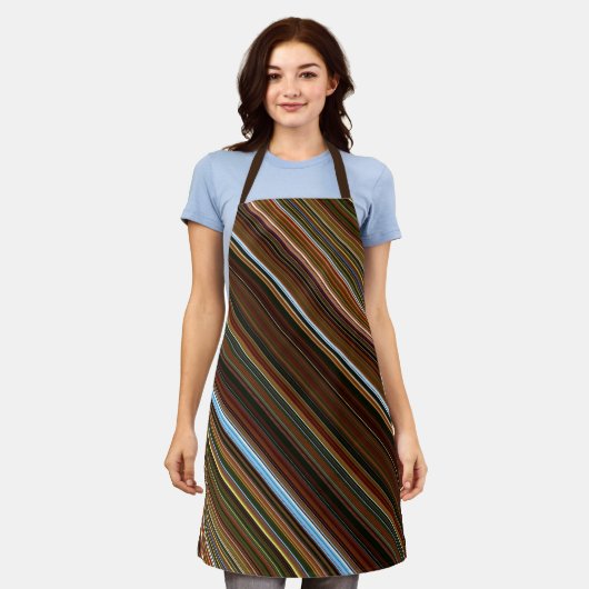 Herfst Sycamore Bruin, Groen en Blauwe Streep Schort (Gedragen)