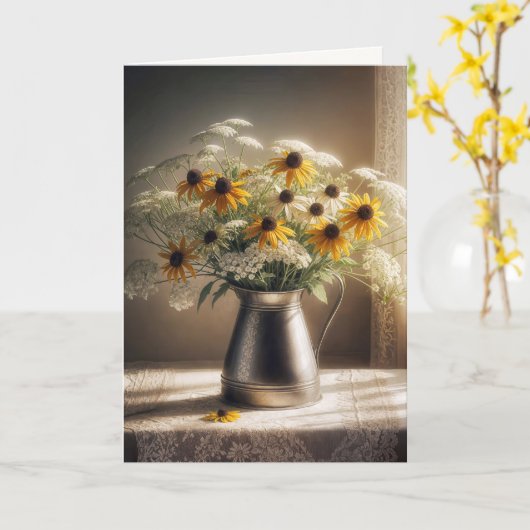 Herfst Sympathie Bloemboeket Op Kant  Kaart (Gele Bloem)