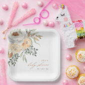 Herfst Tan & Gray Floral Baby shower Papieren Bordje (Feest)