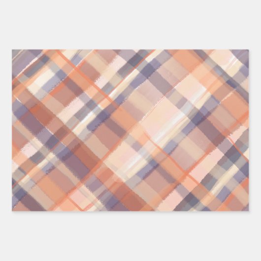 Herfst tartan plaid beige sinaasappel pruim check  inpakpapier vel (Voorkant 3)