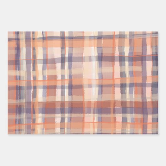 Herfst tartan plaid beige sinaasappel pruim check  inpakpapier vel (Voorkant)