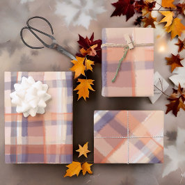 Herfst tartan plaid beige sinaasappel pruim check  inpakpapier vel