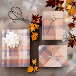 Herfst tartan plaid beige sinaasappel pruim check  inpakpapier vel
