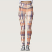 Herfst tartan plaid beige sinaasappel pruim check leggings (Voorkant)
