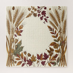 Herfst Tarweblad Eikel Oogst Krans Frame Legpuzzel