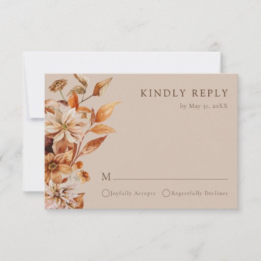 Herfst Taupe Bloemen bruiloft RSVP Kaartje (Voorkant)