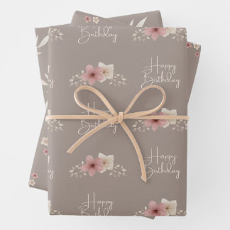 Herfst taupe en roze bloemen inpakpapier vel