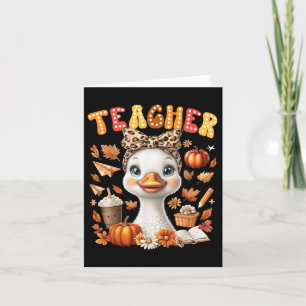 Herfst Teacher Goose Leopard Bow Coquette Autumn P Kaart