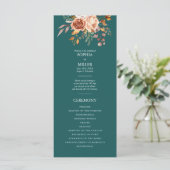 Herfst Teal Waterverf Terracotta Bloemige bruiloft Programmakaart (Staand voorkant)