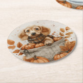 Herfst teckel honden pompoen ronde kartonnen onderzetter (Gebogen)