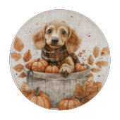 Herfst teckel honden pompoen snijplank (Voorkant)