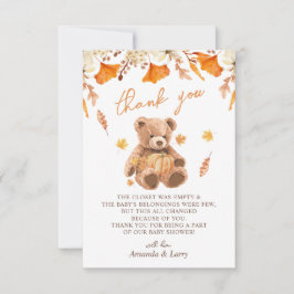 Herfst Teddy Bear Baby shower Bedankkaart