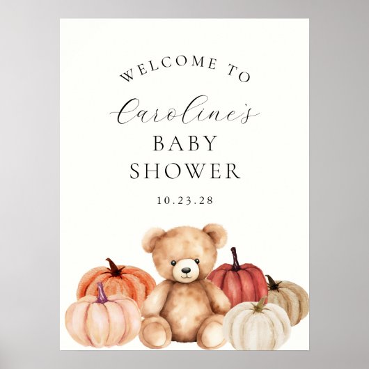 Herfst Teddy Bear Baby shower Welkomstbord Poster (Voorkant)