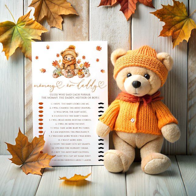 Herfst Teddy Bear Mama of Daddy Baby shower Spel (Creator heeft geüpload)