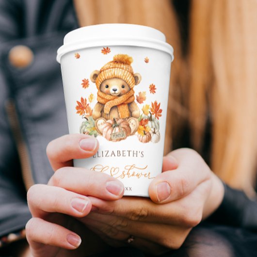Herfst Teddy Bear Pumpkin Baby shower Papieren Bekers