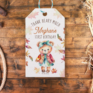 Herfst Teddy Bear Verjaardagsfeestje Dank je wel g Cadeaulabel