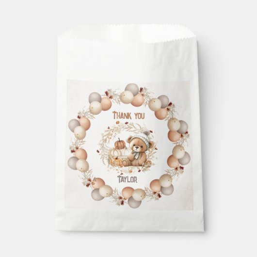 Herfst Teddy Bear Verjaardagsgunsttassen Bedankzakje (Voorkant)